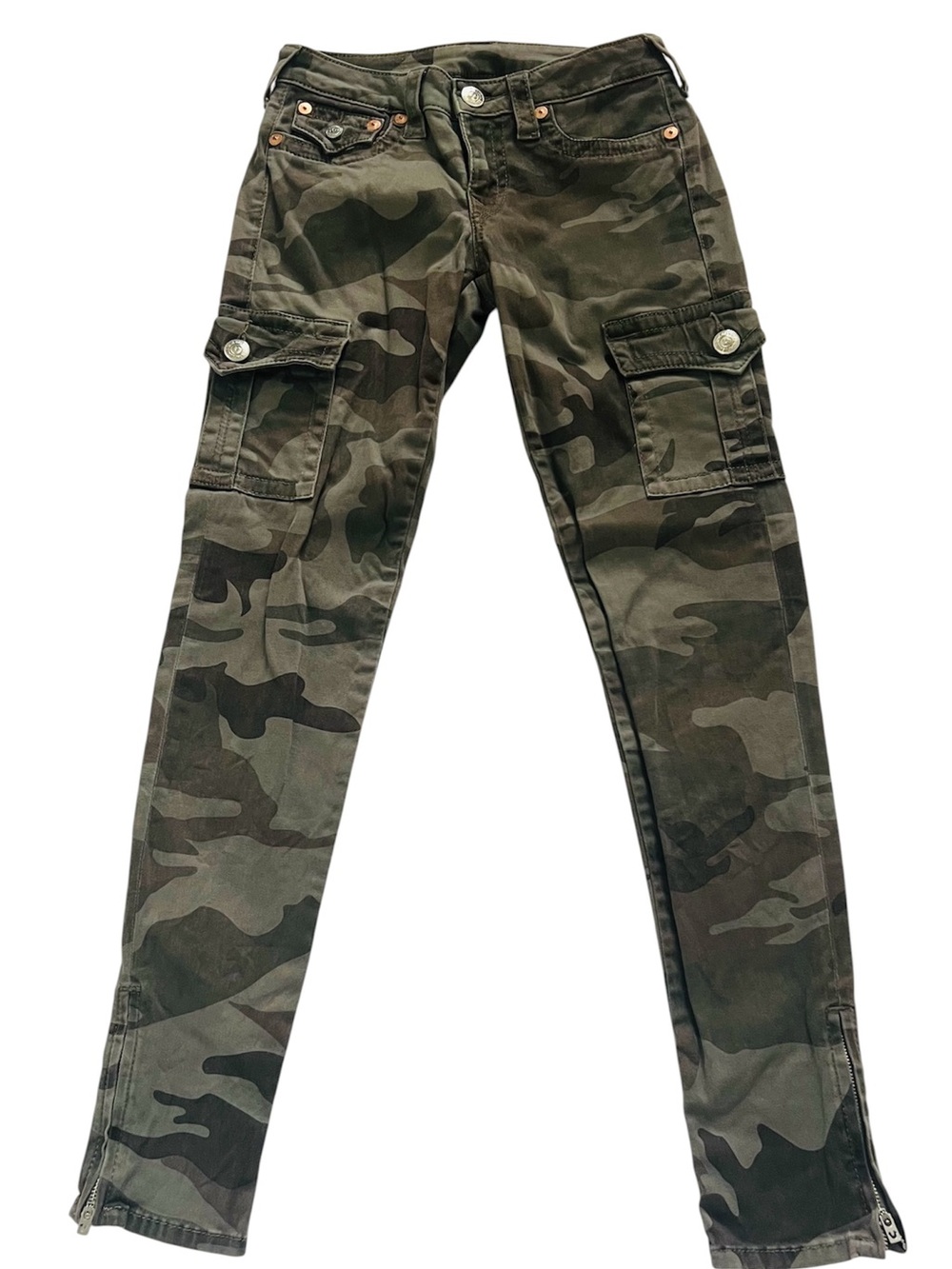 True Religion Jeans Women’s 26 X 31 Super Skinny Zippers Cargo Low Rise Stretch